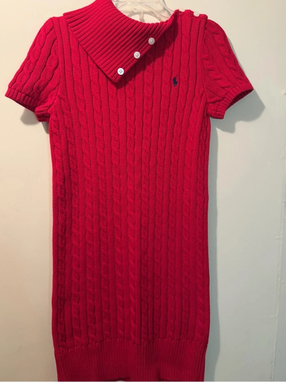 Ralph Lauren Short-Sleeve Cable Knit Dress in Vivid Red Girls XL 16